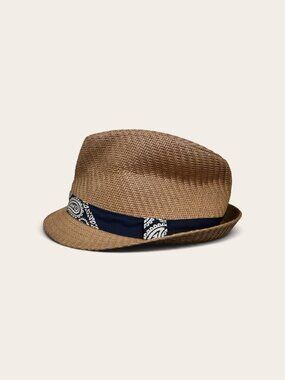 Levi's Packable Trilby Style Straw Fedora Hat w/removable Blue & White Band S/M